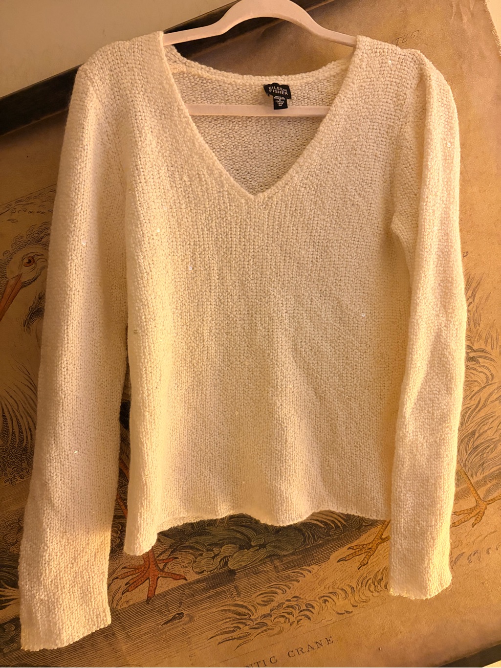 * Eileen Fisher Ivory White Sweater With Embellishment Sz Medium *